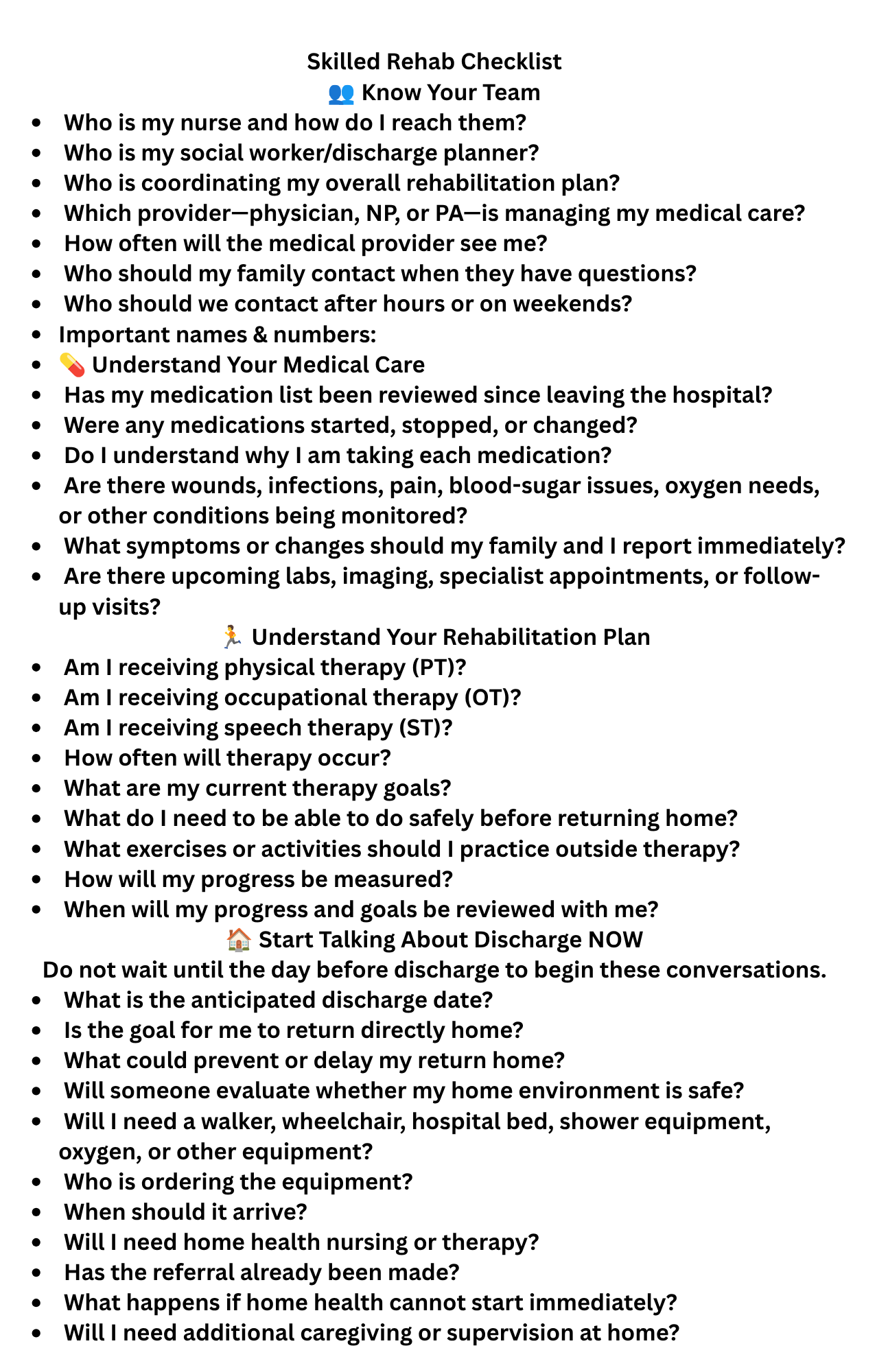 Skilled Rehab Checklist page 1