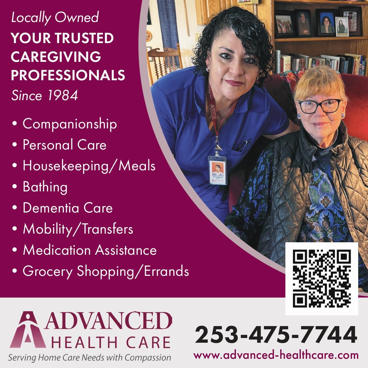Advanced Health Care – Your Trusted Caregiving Professionals Since 1984. Call 253-475-7744 or visit www.advanced-healthcare.com