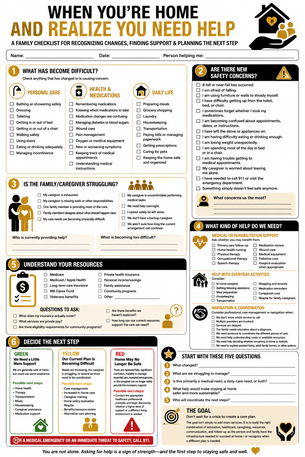 When You're Home and Realize You Need Help — Family Checklist